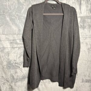 Hooded cardigan, women’s large long gray no buttons open‎ detailed design